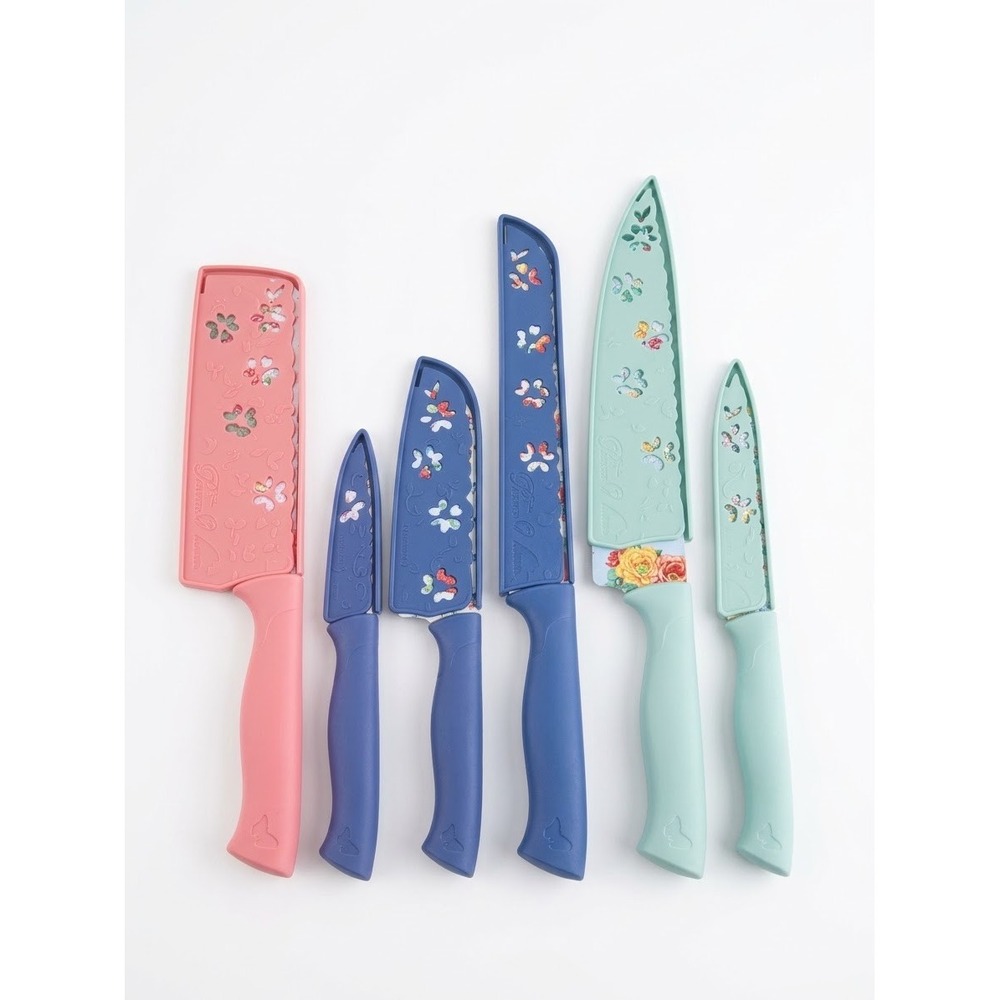 Pioneer Woman Floral 6 Piece Knife Cutlery Set with Blade Sheaths Retired